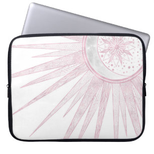 Elegant roze Sun Moon Doodle Mandala White Design Laptop Sleeve