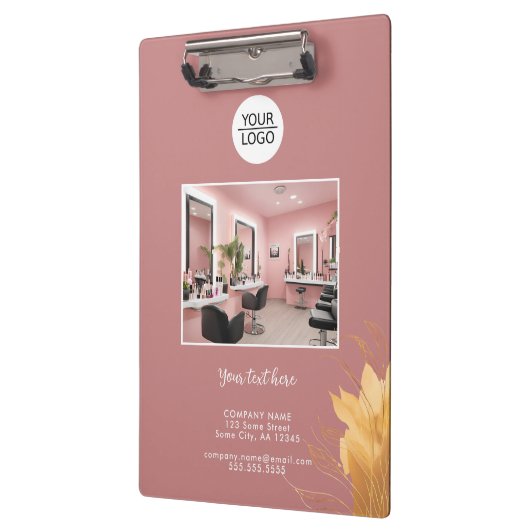 Elegant Roze Toevoegen Logo Custom Text Photo Busi Klembord (Links)