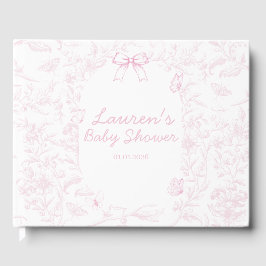 Elegant Roze Toile Print Meisje Baby shower Gastenboek