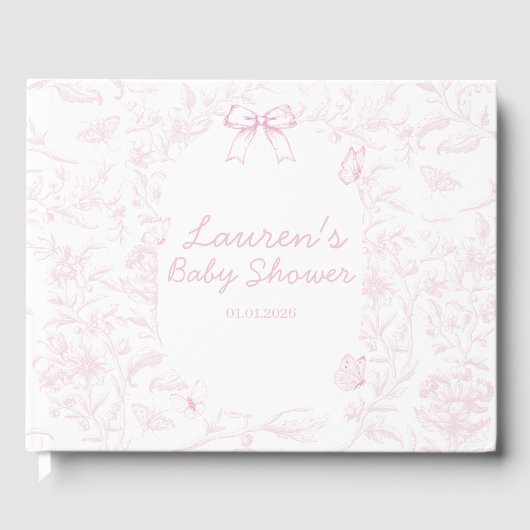 Elegant Roze Toile Print Meisje Baby shower Gastenboek (Voorkant)