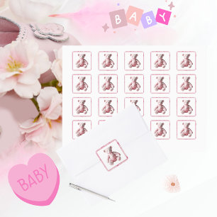  Elegant Roze Toile Teddy Bear Celebration Vierkante Sticker