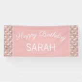 Elegant roze Tufted Pearls Happy Birthday Spandoek (Horizontaal)