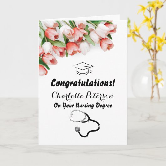 Elegant roze Tulip zuster Afstuderen gefeliciteerd Kaart (Gele Bloem)