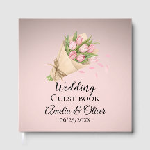 Elegant Roze Tulpboeket Trouw Gastboek