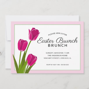 Elegant roze tulpen Pasen Brunch Kaart