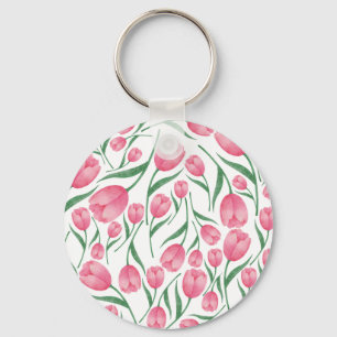 Elegant roze tulpenpatroon bloem sleutelhanger