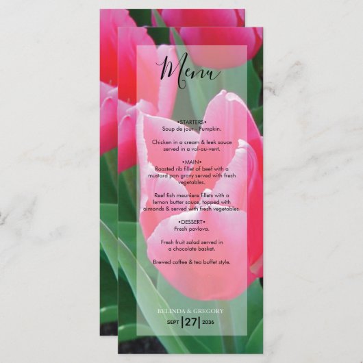 Elegant roze tulps Weddenschap Menu (Voorkant / Achterkant)