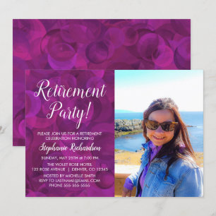 Elegant roze Violet Roos Foto Retirement Party Kaart