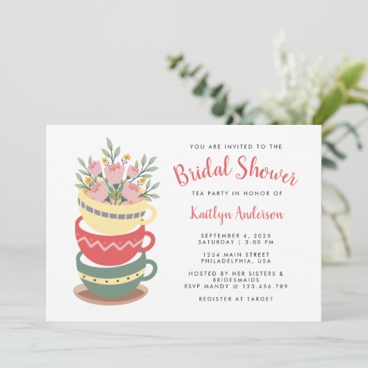 Elegant roze Vrijgezellenfeest Tea Party Kaart (Staand voorkant)