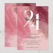 Elegant Roze Waterverf 21e Verjaardag Kaart (Voorkant / Achterkant)