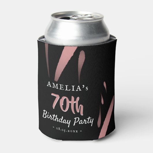 Elegant Roze Waterverf 70ste Verjaardagsfeestje Blikjeskoeler (Blikje Voorkant)