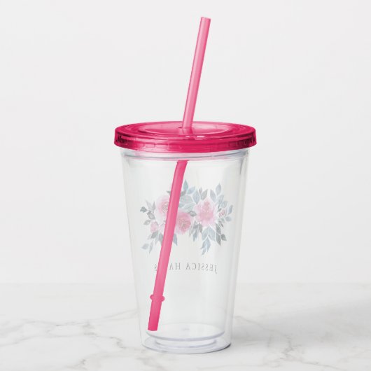 Elegant roze Waterverf aangepaste tekst Acryl Drinkbeker (Achterkant)