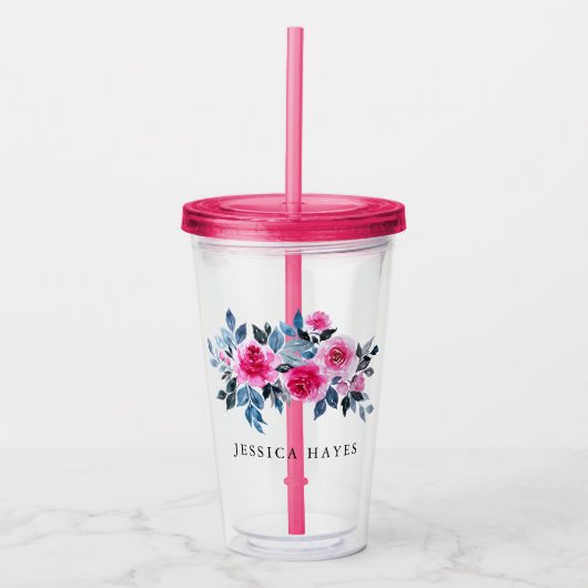 Elegant roze Waterverf aangepaste tekst Acryl Drinkbeker (Voorkant)