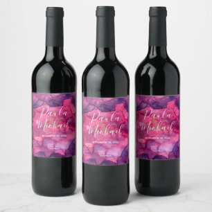 Elegant roze Waterverf Achtergrondhuwelijk Wijn Etiket