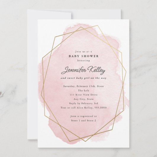 Elegant roze Waterverf Baby shower Kaart (Voorkant)