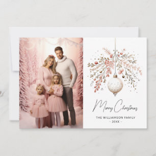 Elegant Roze Waterverf Bauble Christmas Kaart