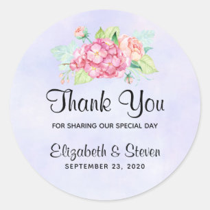 Elegant roze Waterverf bloem Bouquet bedankt Ronde Sticker
