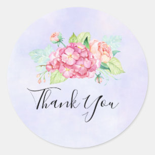 Elegant roze Waterverf bloem Bouquet bedankt Ronde Sticker