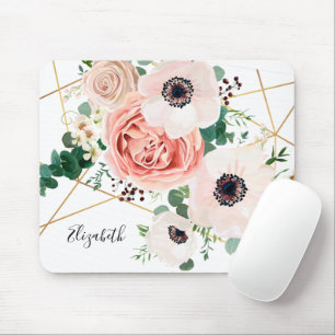 Elegant roze Waterverf bloemen botanisch Muismat