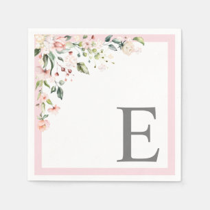 Elegant Roze Waterverf Bloemen Initiaal Monogram Servet