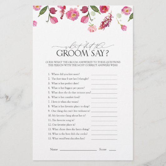 Elegant Roze Waterverf Bloemen Vrijgezellenfeest G (Voorkant)