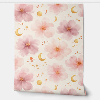 Elegant Roze Waterverf Bloemmotief Behang