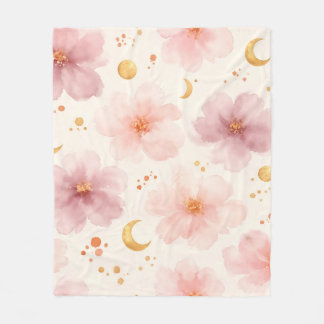 Elegant Roze Waterverf Bloemmotief Fleece Deken