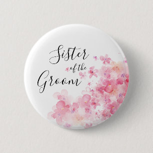 Elegant roze waterverf blozusje van de bruidegom ronde button 5,7 cm