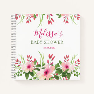 Elegant roze Waterverf Floral Baby shower Guest  Notitieboek