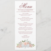 Elegant roze Waterverf Floral Boho Chic Wedding Menu (Voorkant)