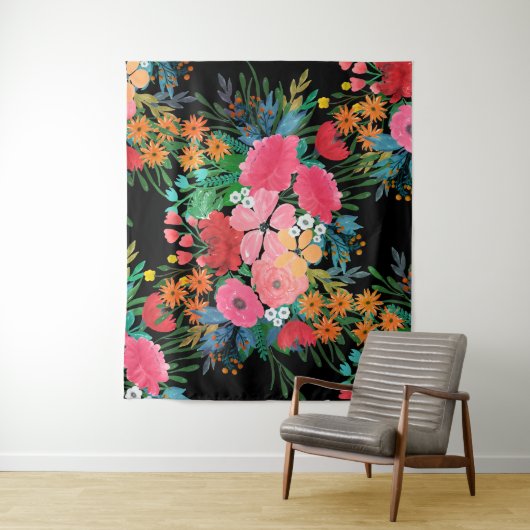 Elegant roze waterverf Floral Bouquet Design Wandkleed (In situ)