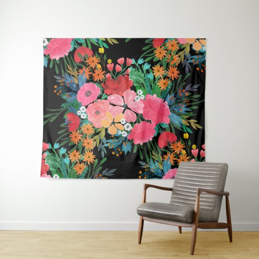 Elegant roze waterverf Floral Bouquet Design Wandkleed (In Situ (horizontaal))