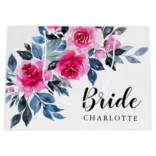 Elegant roze Waterverf Floral Bride Groot Cadeauzakje (Voorkant)