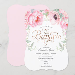 Elegant, roze, Waterverf, Floral, Christening Kaart