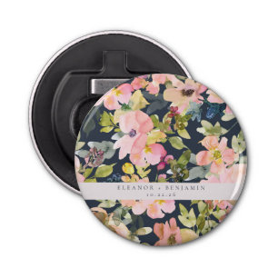 Elegant roze Waterverf Floral Custom Wedding Button Flesopener