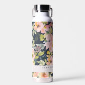 Elegant roze Waterverf Floral Custom Wedding Waterfles (Voorkant)