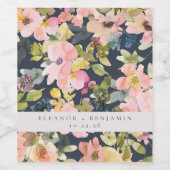 Elegant roze Waterverf Floral Custom Wedding Wijn Etiket (Enkel label)