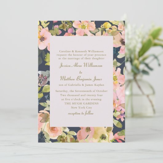 Elegant roze Waterverf Floral formeel huwelijk Kaart (Staand voorkant)