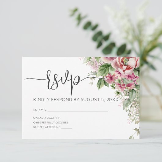 Elegant roze Waterverf Floral Girl Baby shower RSVP Kaartje (Staand voorkant)