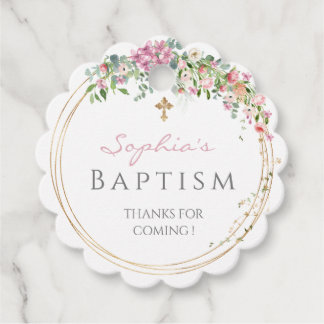 Elegant roze Waterverf Floral Girl Baptism Favou Bedankjes Labels