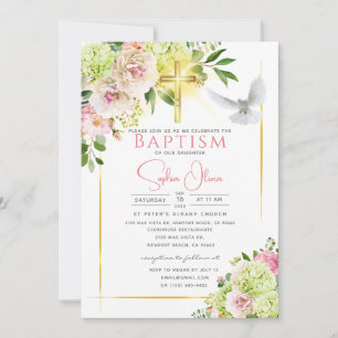 Elegant roze Waterverf Floral Girl Baptism Invita Kaart