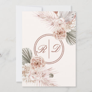 Elegant roze Waterverf Floral Monogram Weddenschap Kaart