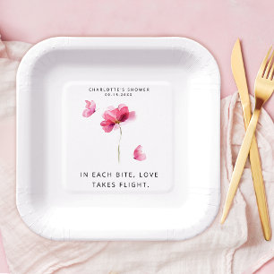 Elegant roze Waterverf Floral Papieren Bordje