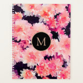Elegant roze Waterverf Floral Pattern Monogram Planner (Voorkant)