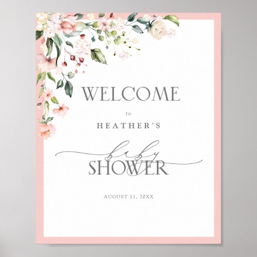 Elegant roze Waterverf Floral Shower Welkomstberic Poster (Voorkant)
