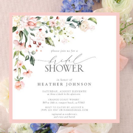 Elegant roze Waterverf Floral Vrijgezellenfeest Kaart