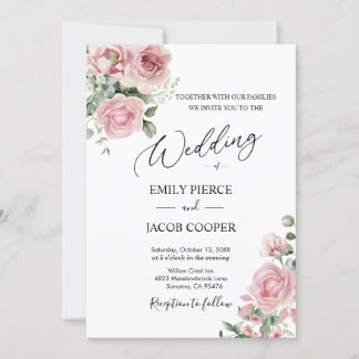Elegant roze Waterverf Floral Wedding Uitnodiging