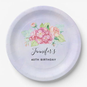 Elegant roze Waterverf Flower Bouquet Birthday Papieren Bordje