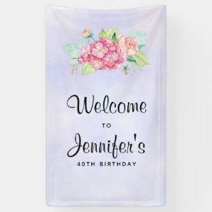 Elegant roze Waterverf Flower Bouquet Birthday Spandoek