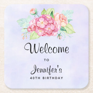 Elegant roze Waterverf Flower Bouquet Birthday Vierkante Kartonnen Onderzetter